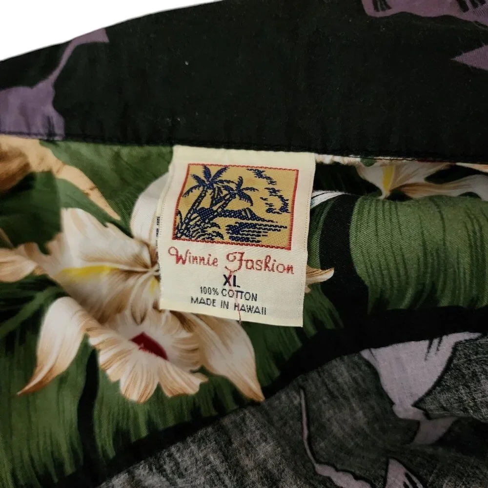 Vintage 80s Short Sleeve Button Up Hawaiian Shirt Mens Size XL Black Cocktails